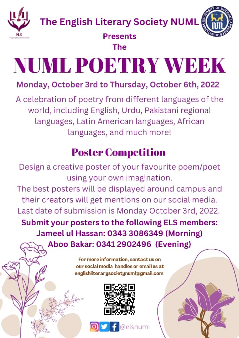 NUML Poetry Week. (3rd-6th Oct)