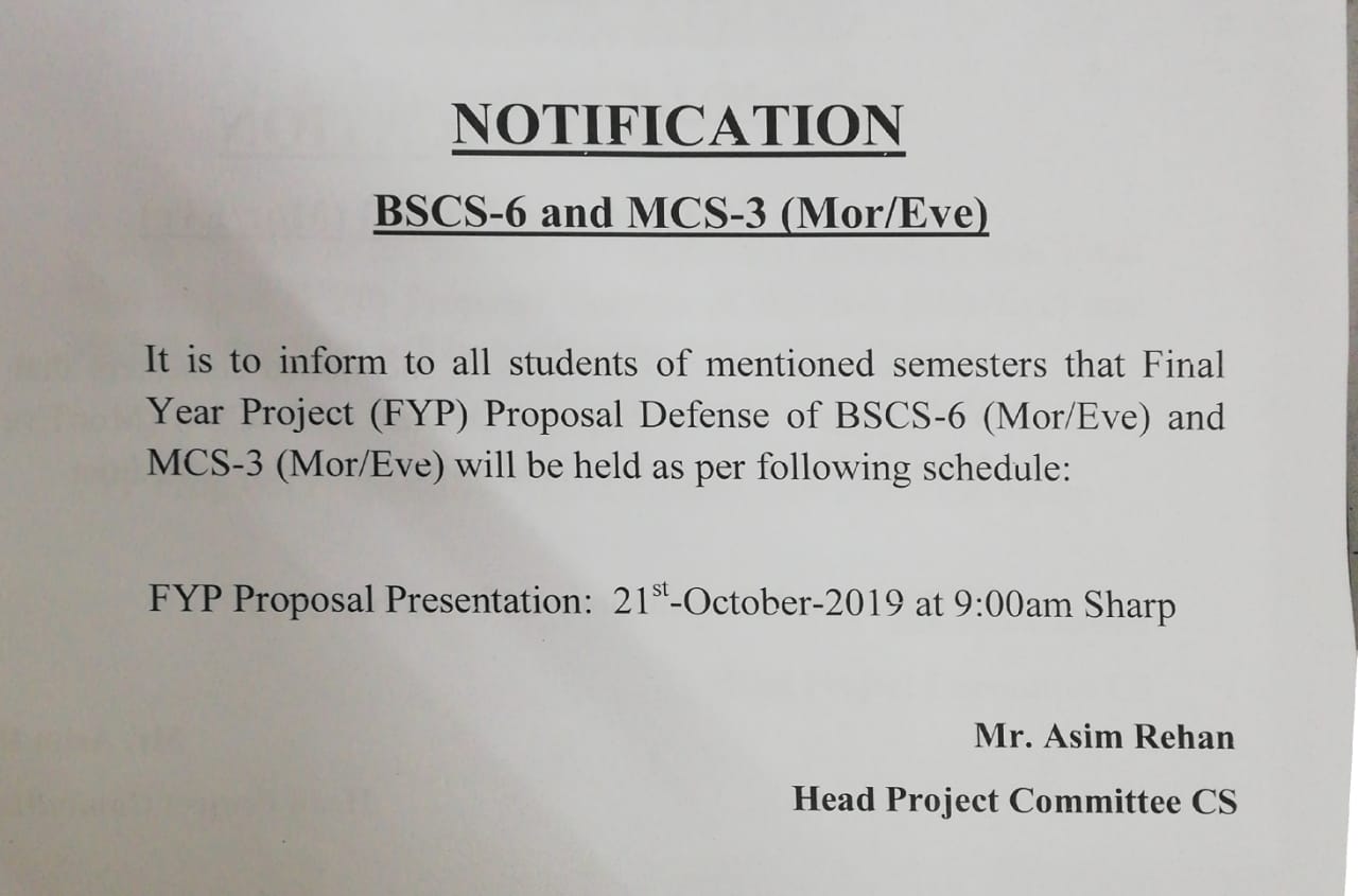 "Proposal Defense" for 'Final Year Projects'