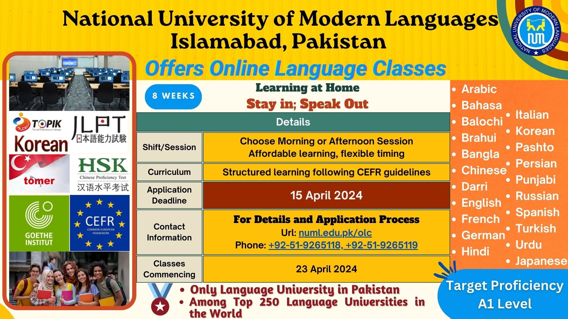 Admission - Online Language Courses - Spring 2024