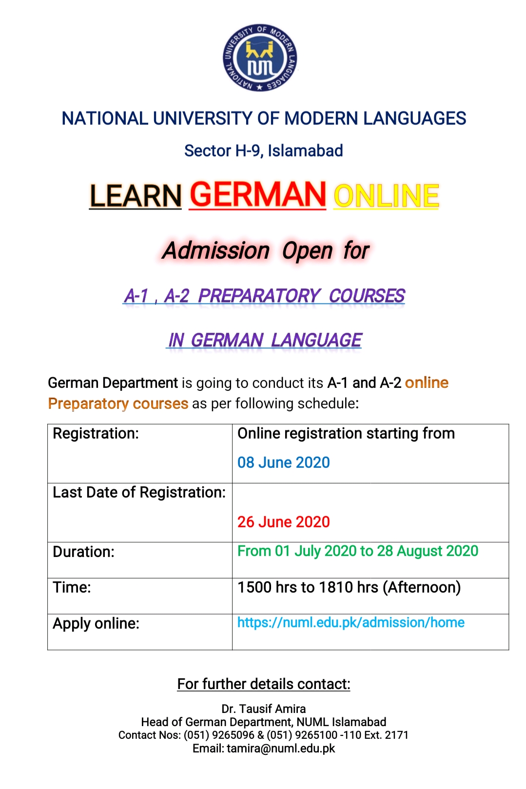 ADMISSION OPEN For A1, A2  Online Preparatory courses in German Language