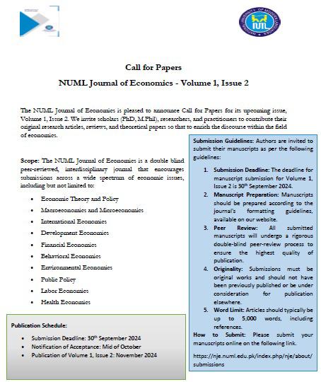 Call for Papers: NUML Journal of Economics