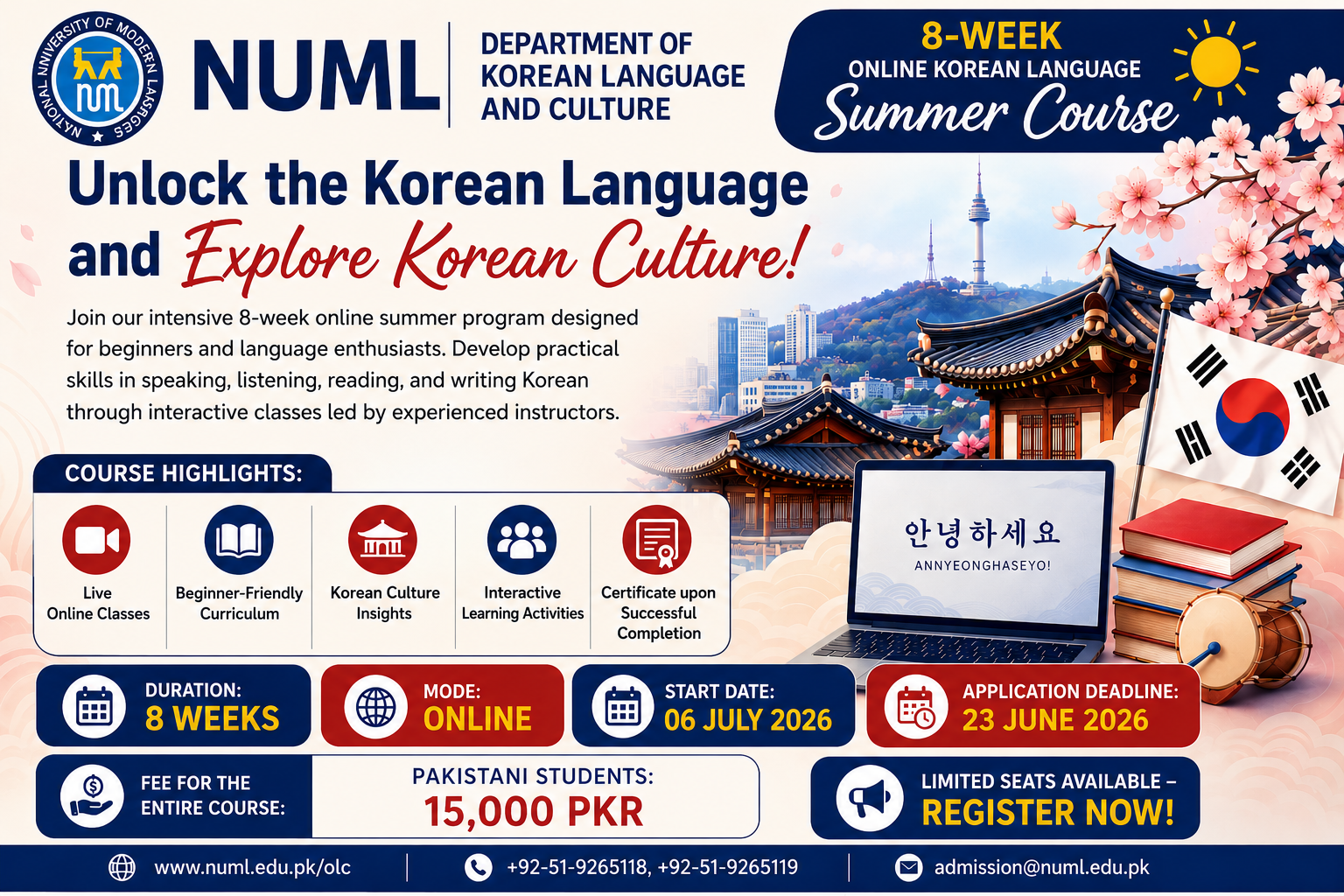 Department of Korean Language & Culture 8-Week Summer Online Program 2026