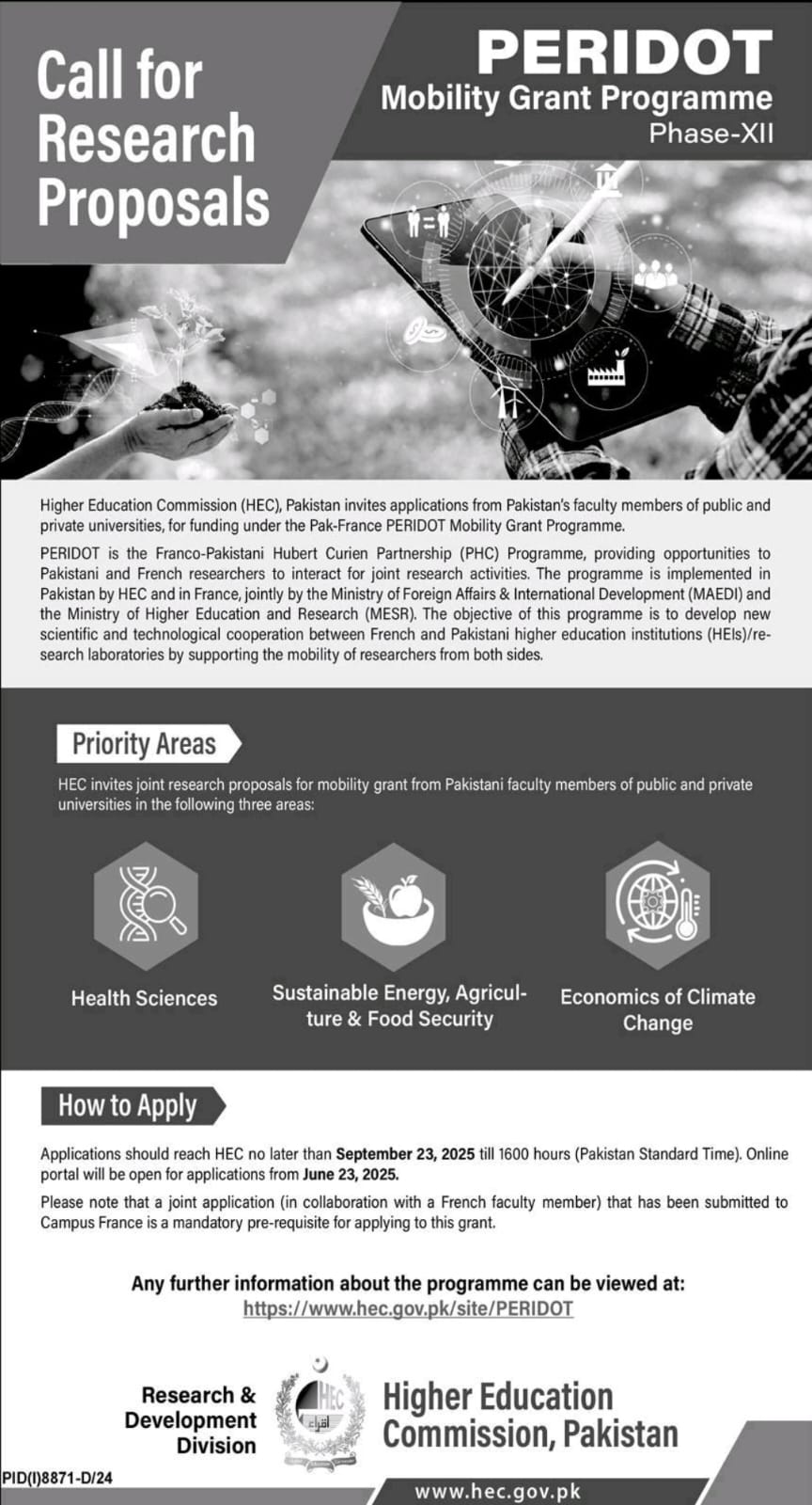 Call for Proposal: PHC- Peridot Research Mobility Program-Phase XII