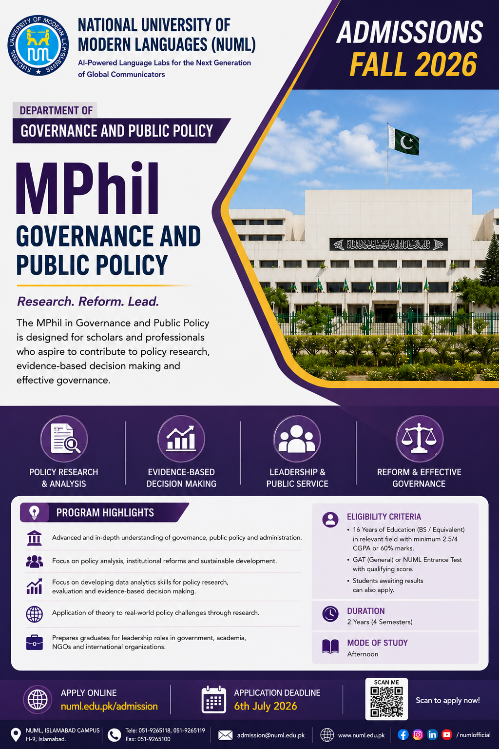 Admissions Open - MPhil Governance and Public Policy