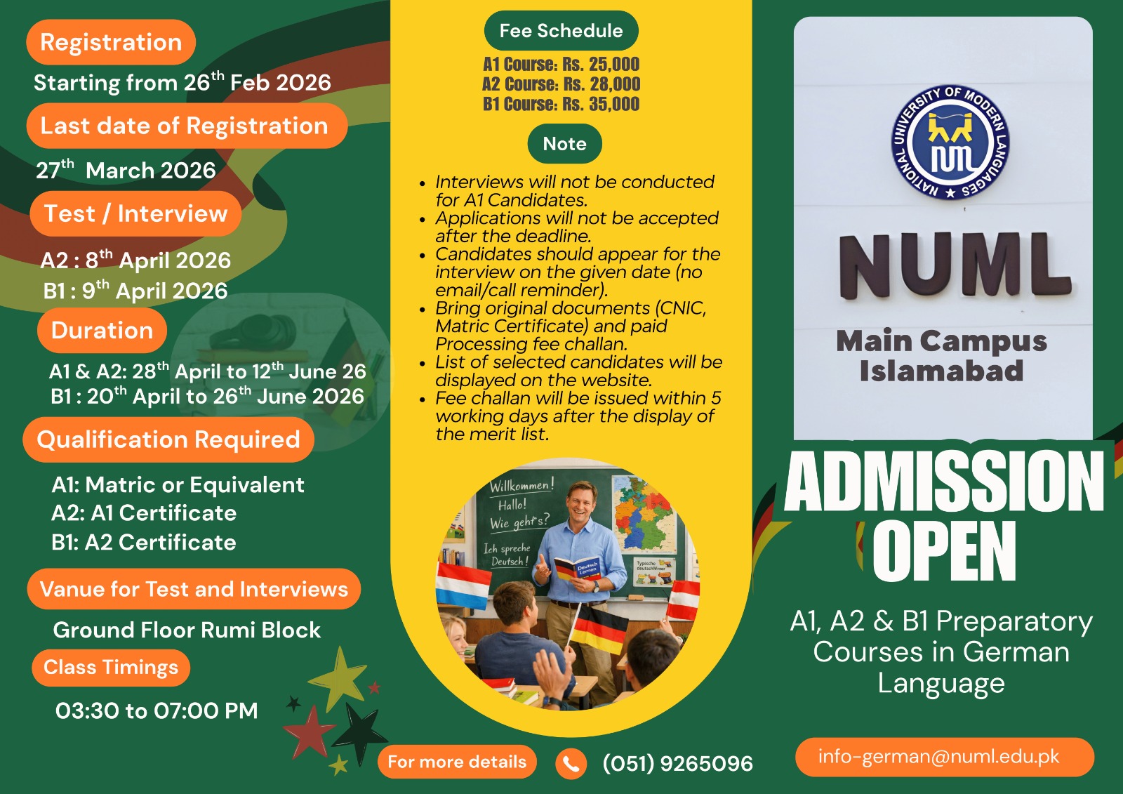 A1, A2 and B1 Preparatory Courses in German