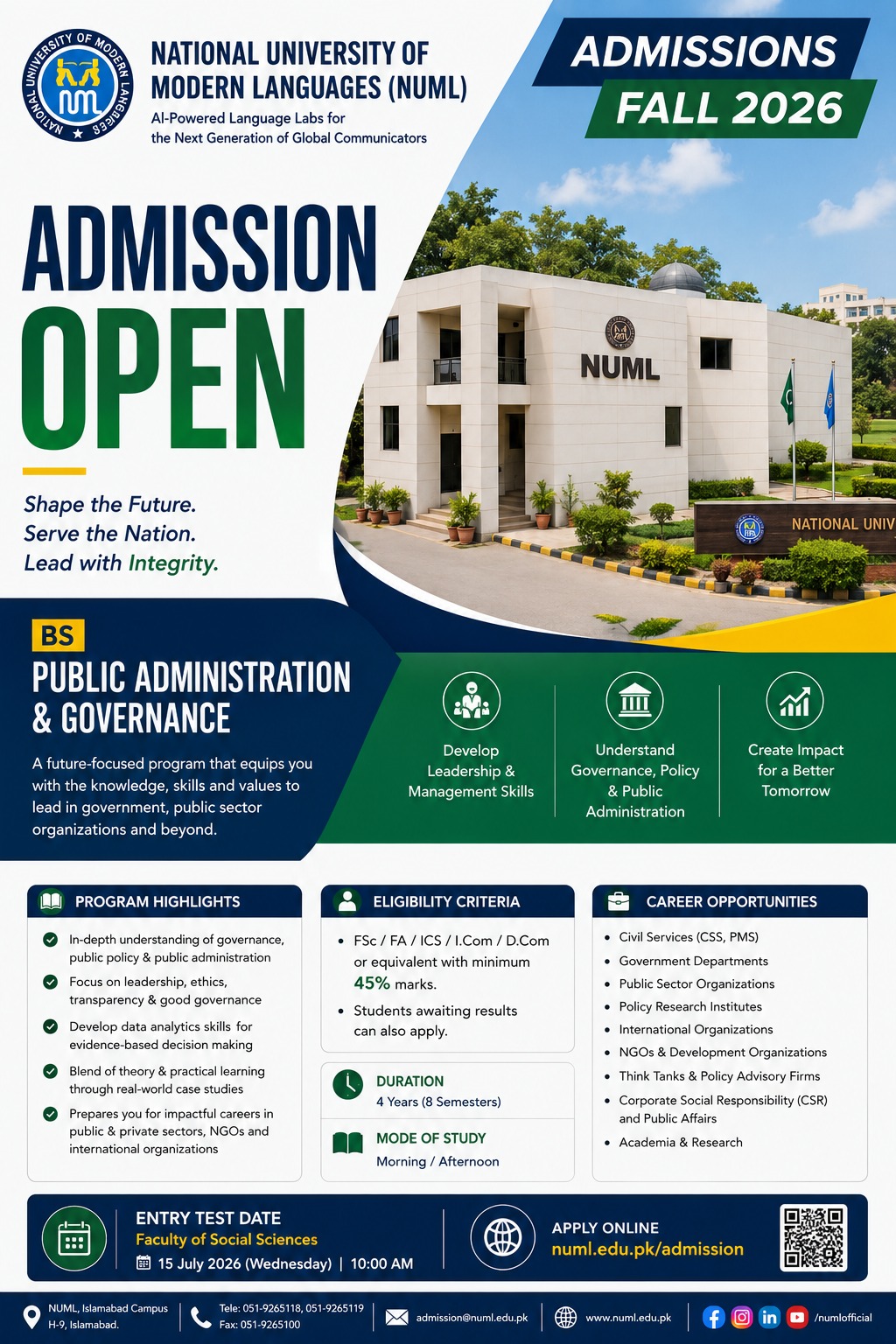 Admissions Open - BS Public Administration and Governance