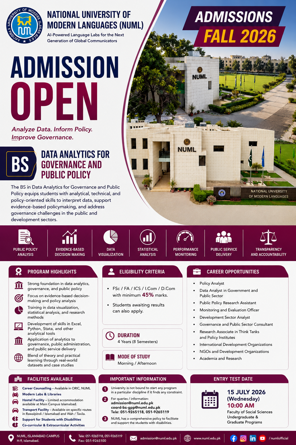Admissions Open - BS Data Analytics for Governance and Public Policy