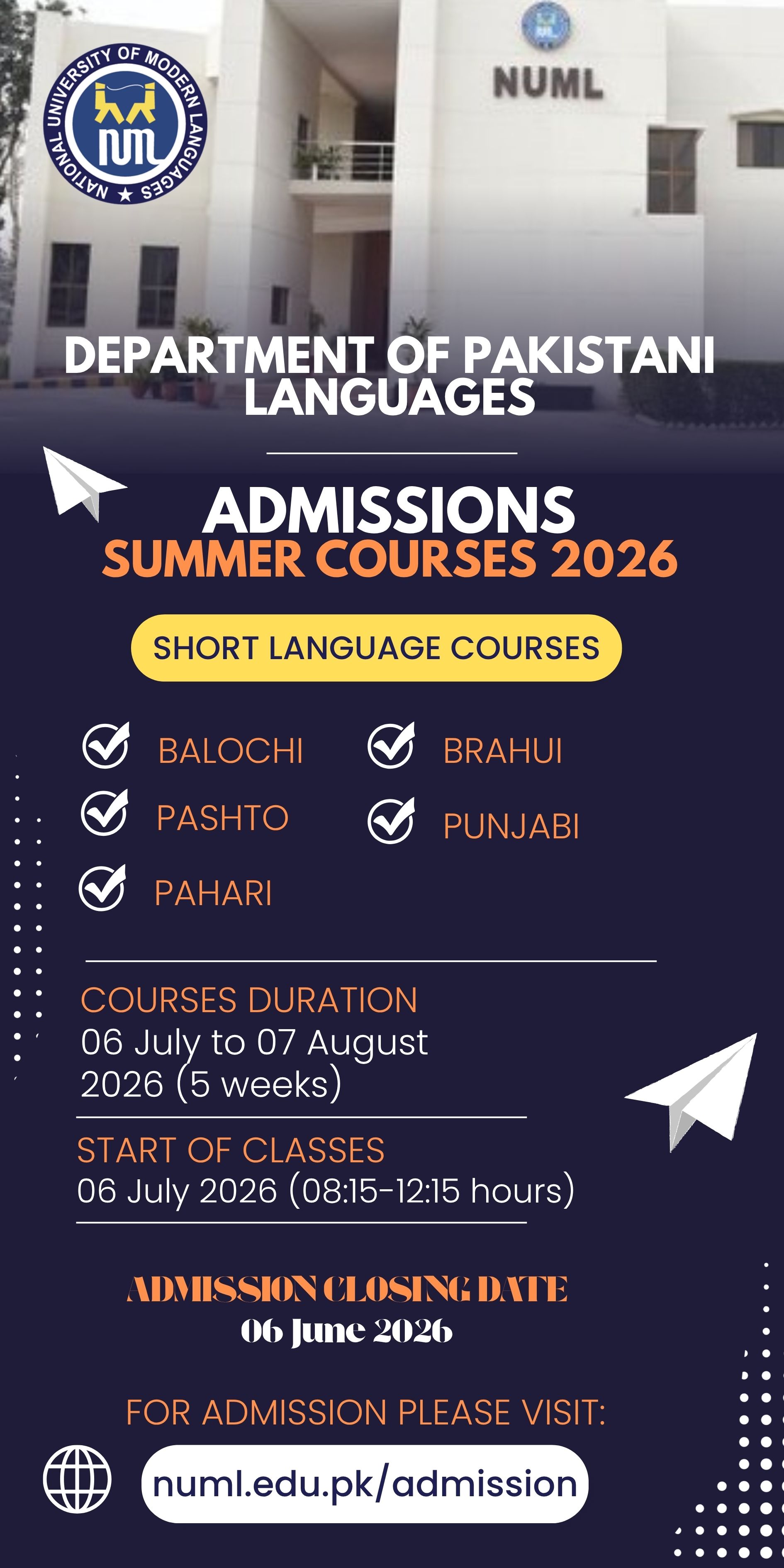 ADMISSIONS SUMMER COURSES 2026