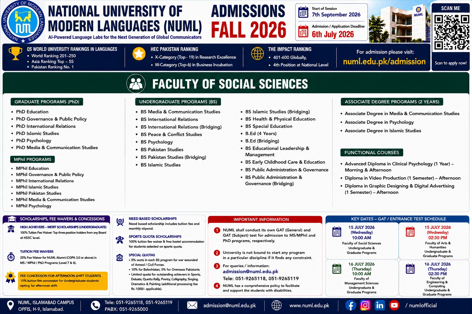 Faculty of Social Sciences - Admission Fall 2026