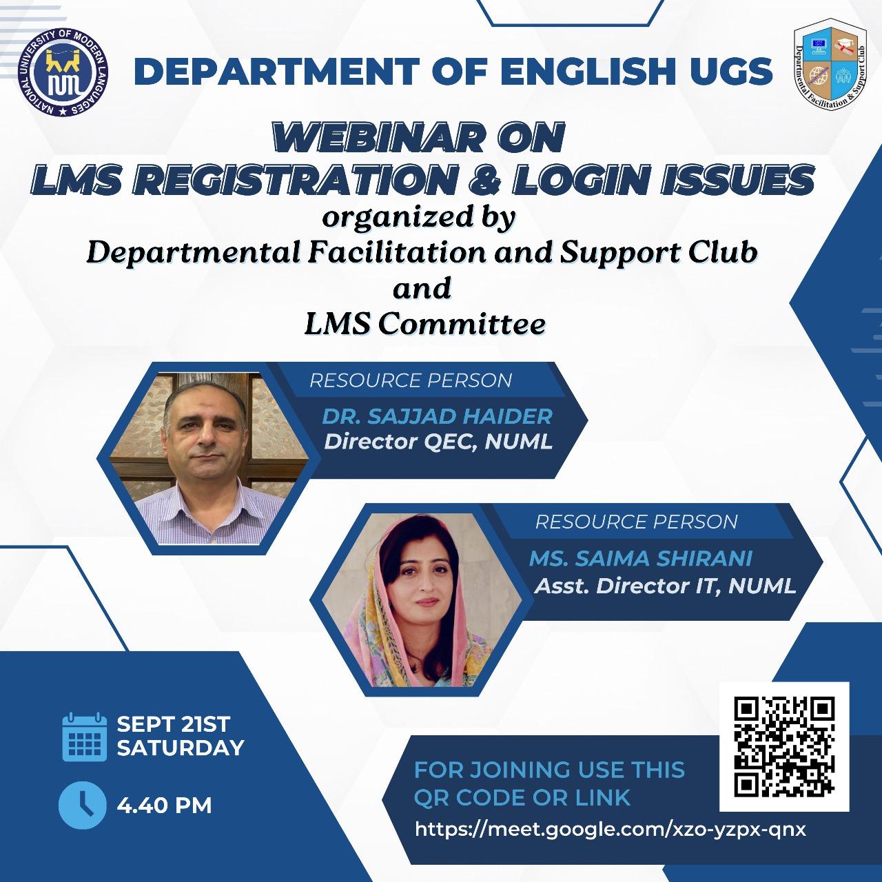 Webinar on LMS Login and Registration Issues by Departmental Facilitation and Support Club on 21st September, 2024