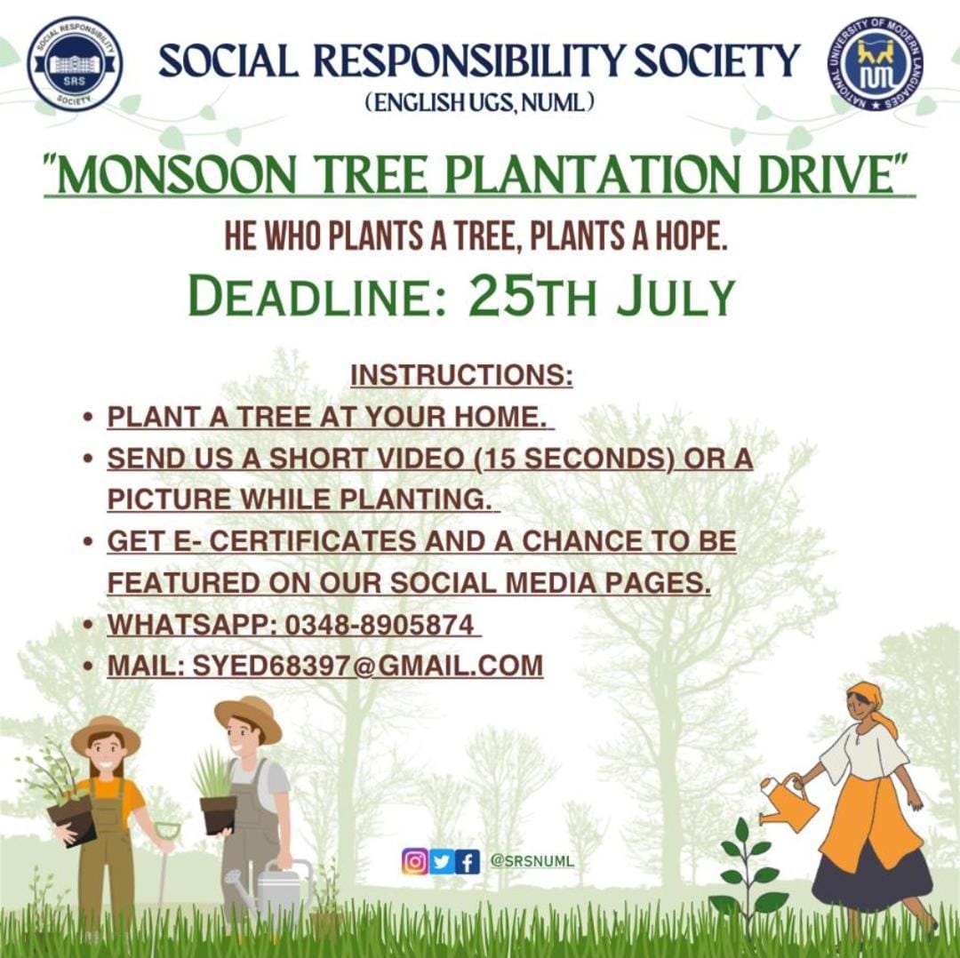 Plantation Drive by Social Responsibility Society (SRS) of Department of English (UGS) by 25th July, 2023.