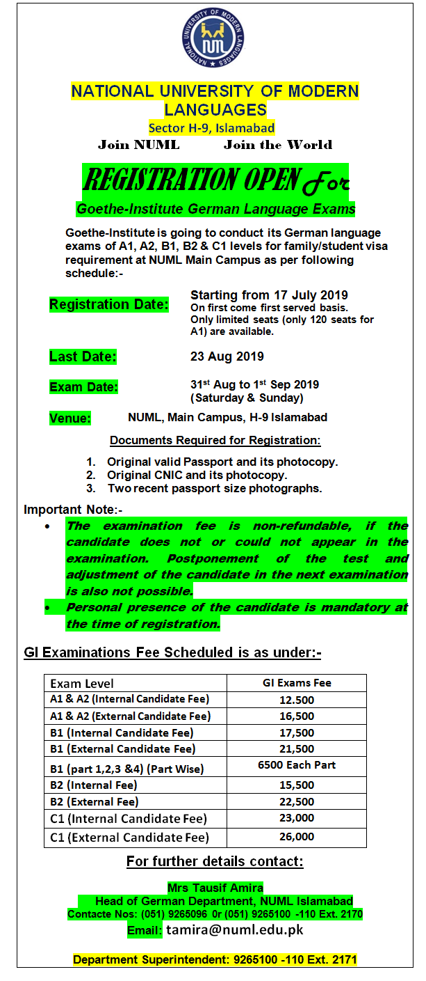 Numl University Announcement Numl