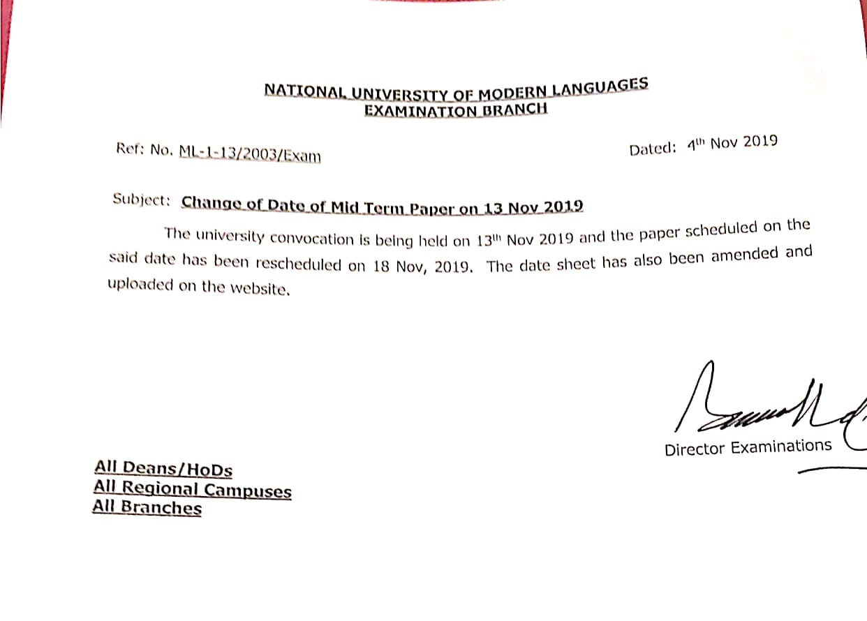 Reschedule of Mid-Term Paper