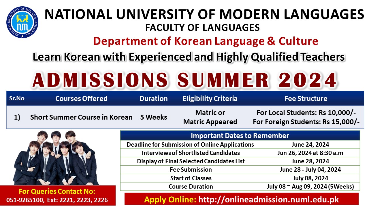 Short Summer Course in Korean - Admission Open