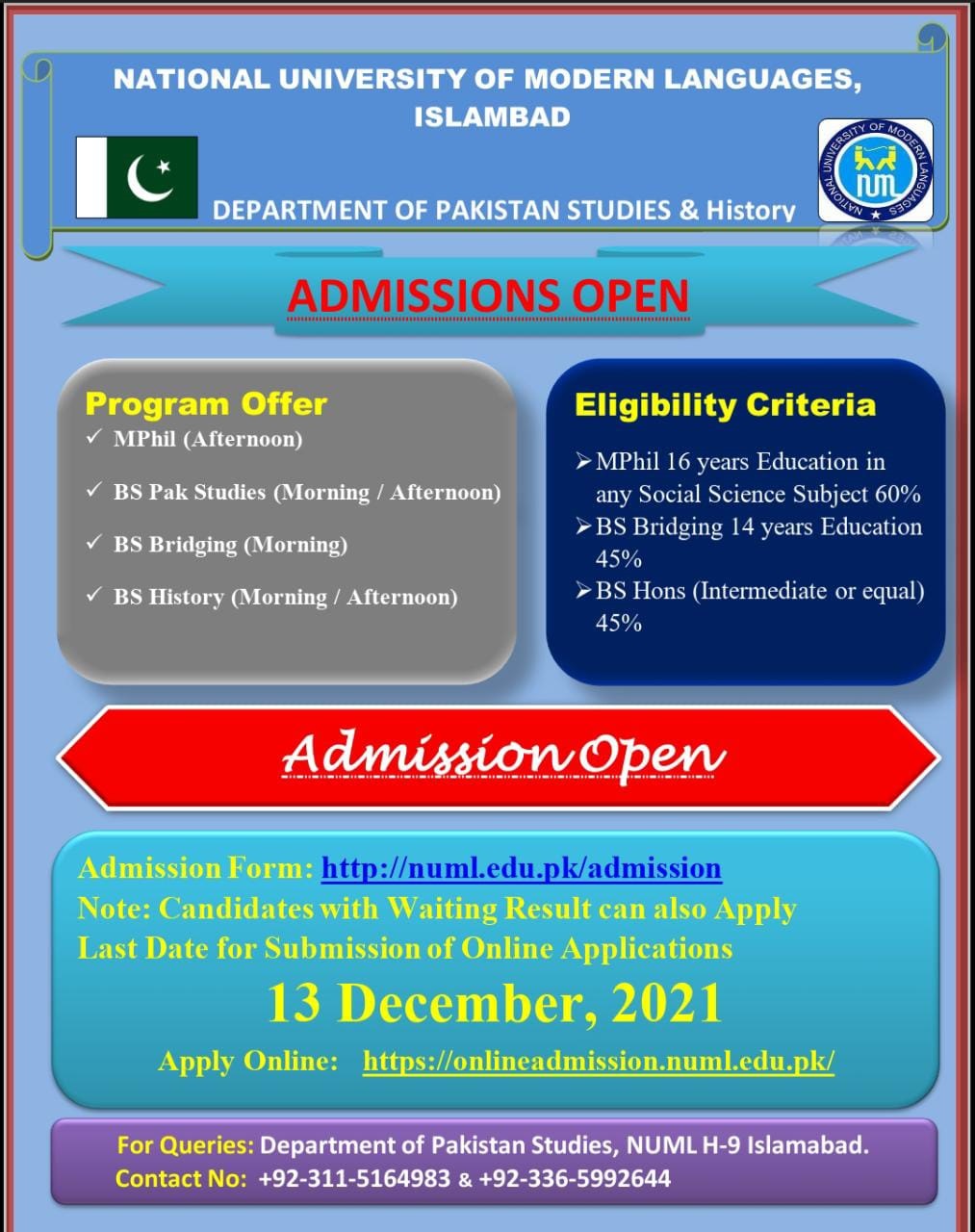 Admission Open Spring 2022