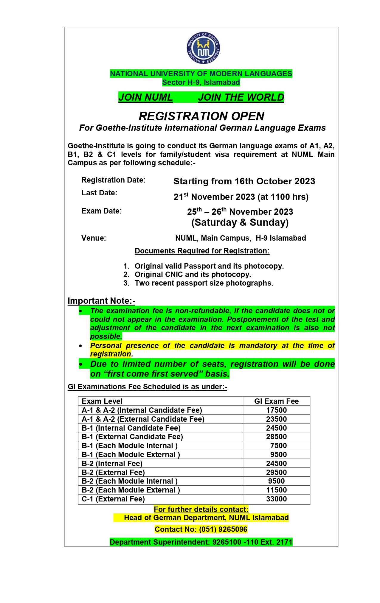 Registration open for Goethe Institute Exam