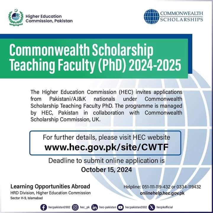 Commonwealth Scholarship Teaching Faculty (PhD) 2024-2025