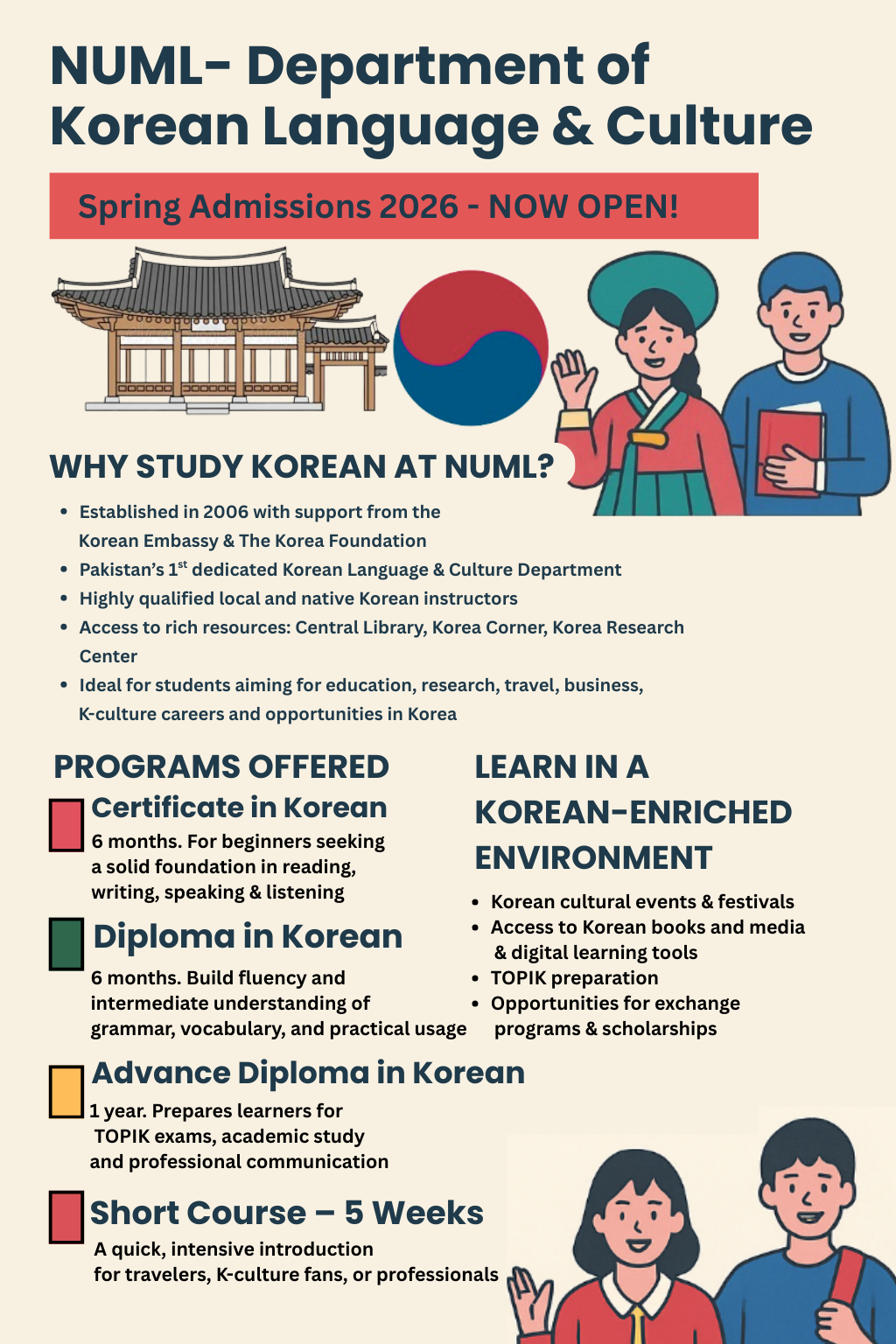 Department of Korean Language & Culture - Spring 2026 (Admissions Open Now)