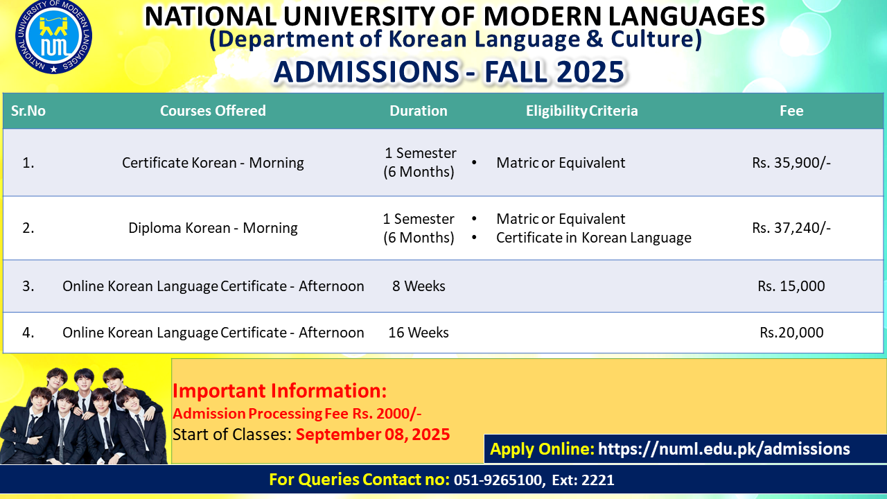 Department of Korean Language & Culture - Admissions Open Fall 2025