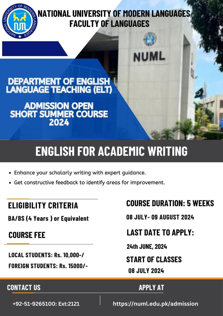 Short Summer Course- English for  Academic Writing