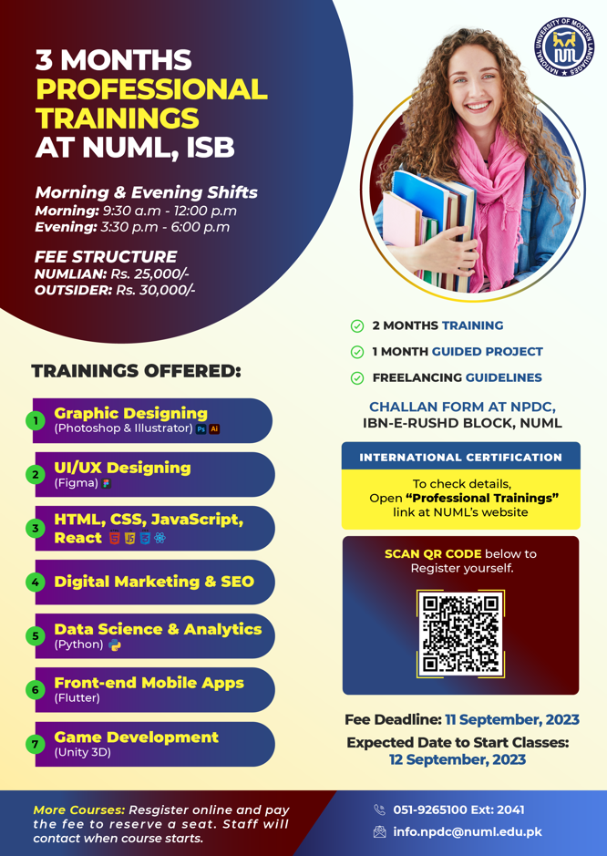 3 Months Professional Trainings at NUML, ISB