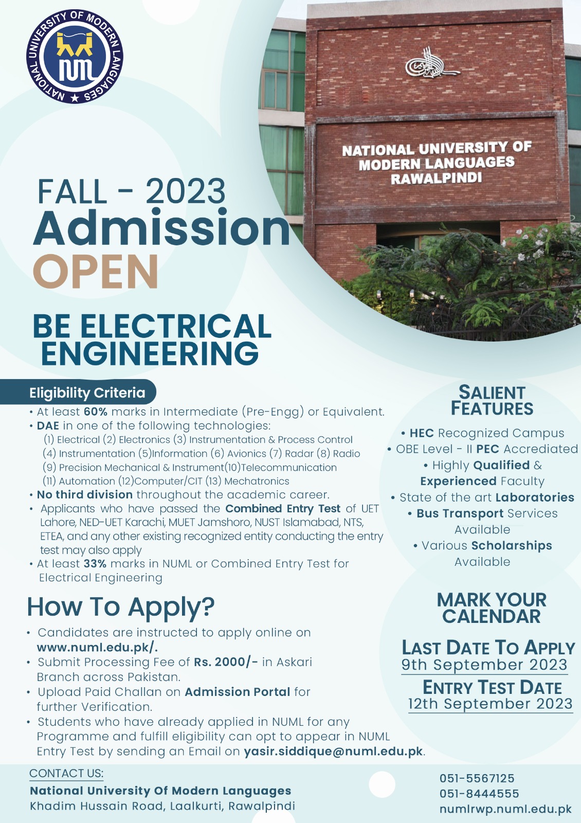 Admission Open - BE Electrical Engineering