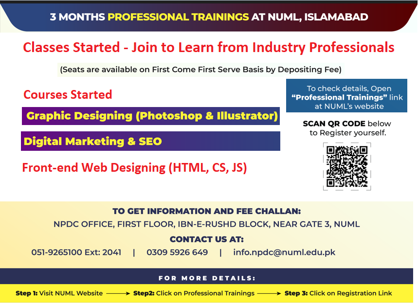 3 Months Professional Trainings at NUML, Islamabad