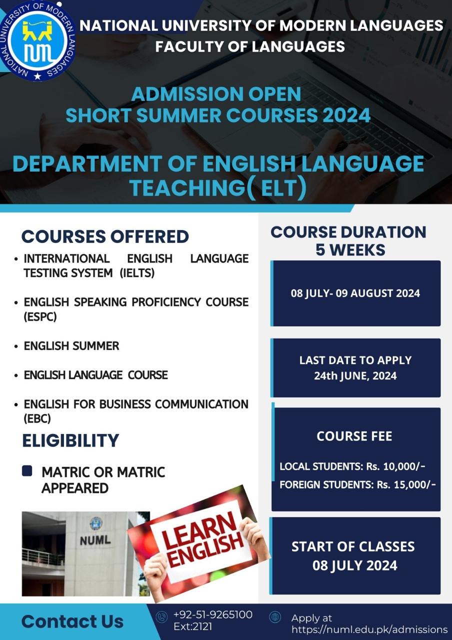Short Summer Courses in English- Admission Open