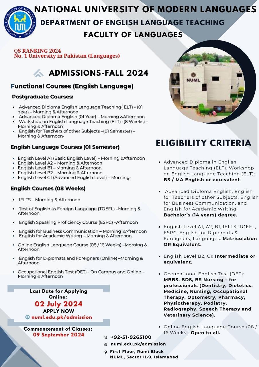 Functional Courses (English Language) Fall 2024- Admission Open