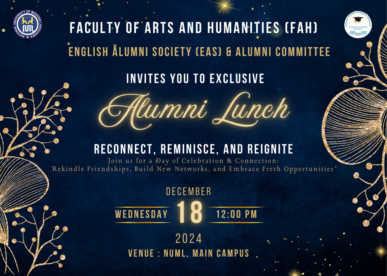 English Alumni Lunch on 18th December will be arranged by FACULTY OF ARTS AND HUMANITIES