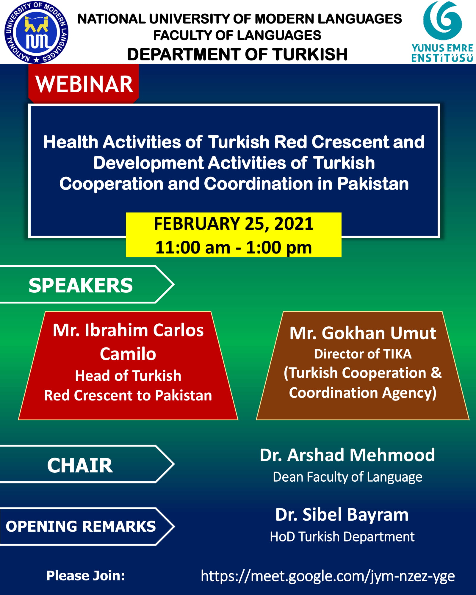 Webinar: Health Activities of Turkish Red Crescent and Development Activities of Turkish Cooperation and Coordination in Pakistan