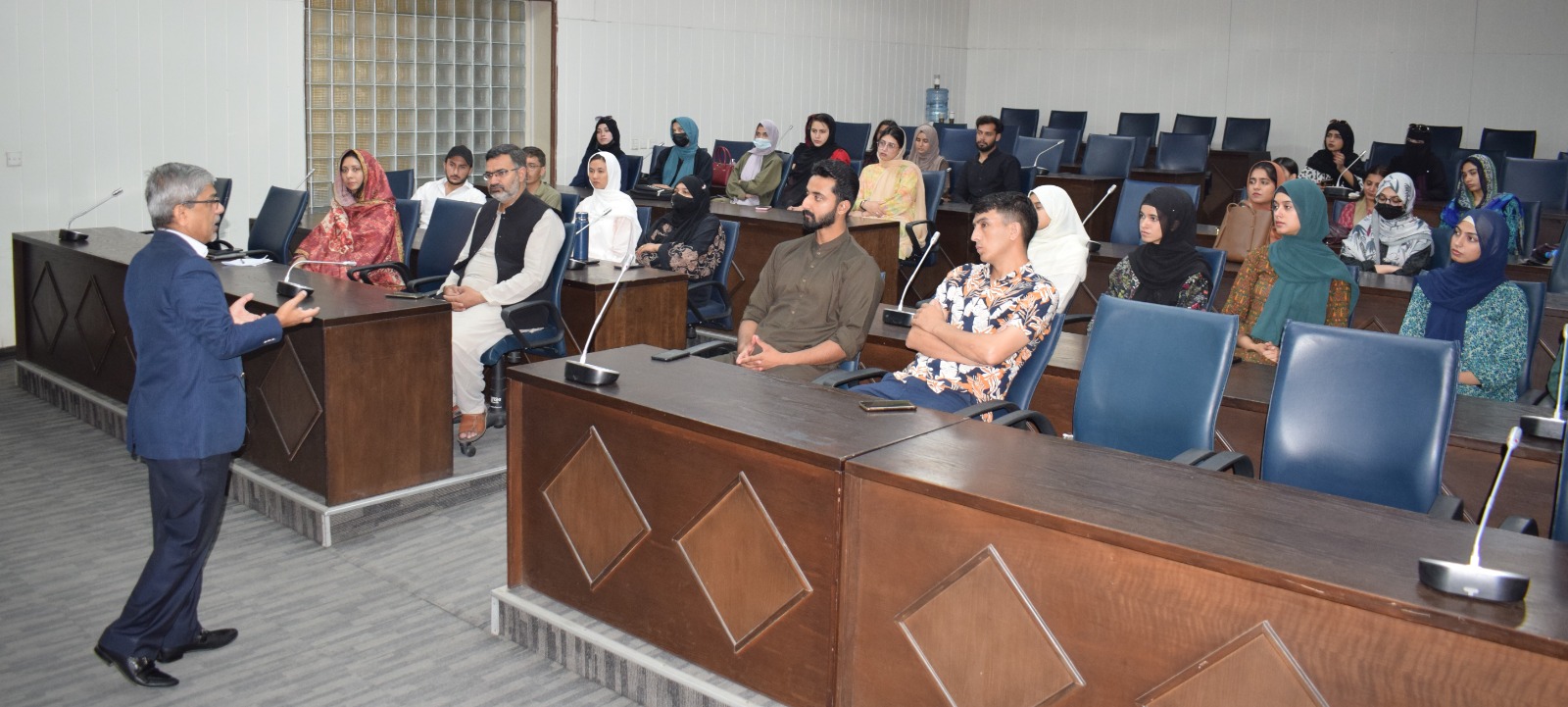 Department of Economics NUML arranged an exposure visit to NIBAF of the State Bank of Pakistan on April 30, 2025. Syed Sajid Ali, Director Learning and Development, and Mr Ghulam Hussain Afridi, Training Manager NIBAF deliberated on the functions and responsibilities of SBP